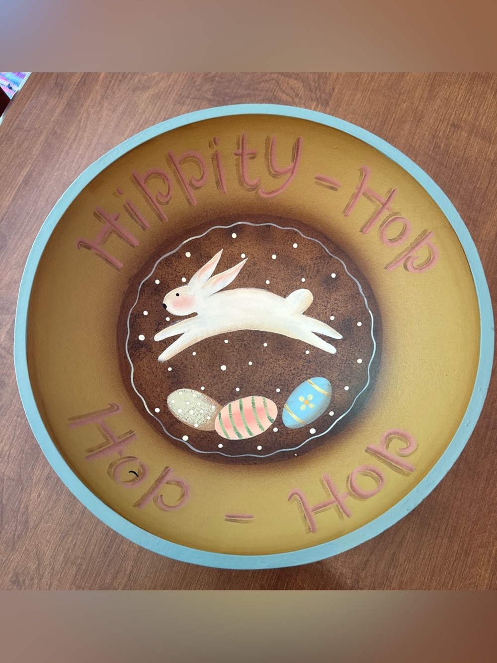 Primitives By Kathy Easter Bunny With Eggs  Folk Art Decorative Bowl Hippity Hop